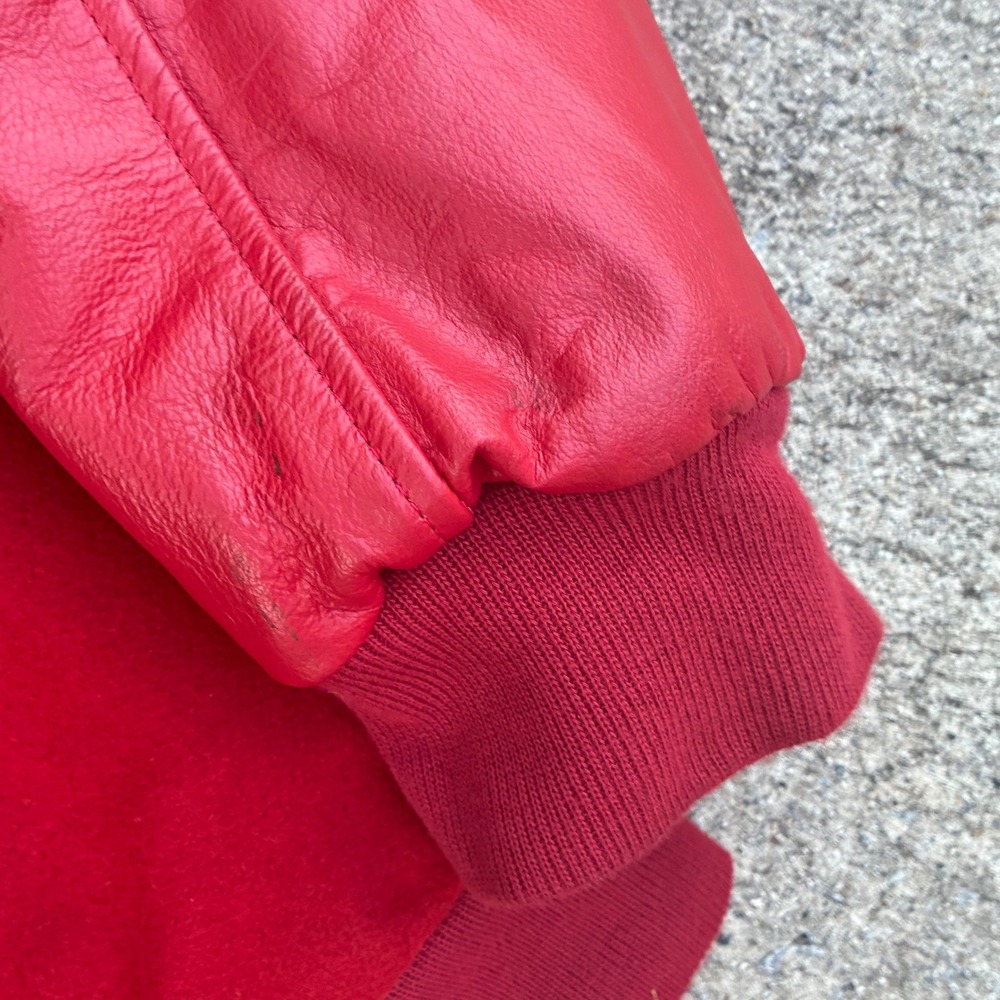 Vintage 90s Varsity Jacket Mens XXL‎ Red Good Wool Leather Sleeves Made in USA - Picture 4 of 9